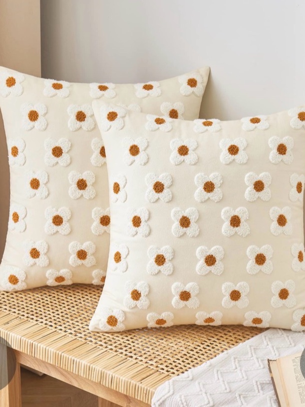Source Unknown Cream Floral Tufted Accent Pillows with Brown Centers